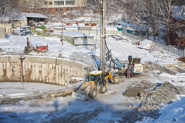Moscú Febrero 2018 Vista Invierno Sobre Equipos Construcción Pesados Sucios — Foto de Stock