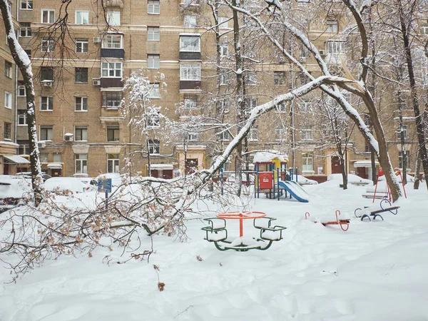 Winter View Fallen Trees Heavy Snow Children Playground Snow Winter — Stock Photo, Image