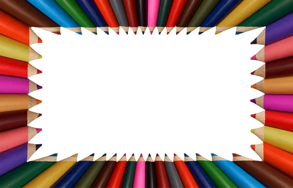 Isolated White Colorful Rainbow Pencils Frame Children Education School Application — Stock Photo, Image