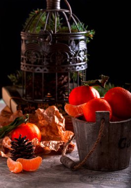 Mandalina sepet. Köknar koni. Metal kafes