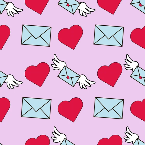 Seamless Pattern Valentine Day Hearts Letter Wings — 스톡 사진