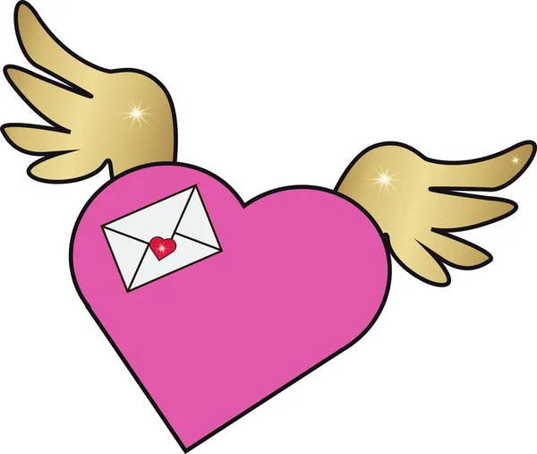 Coração Com Asas Envelope Cartão Valentine — Vetor de Stock