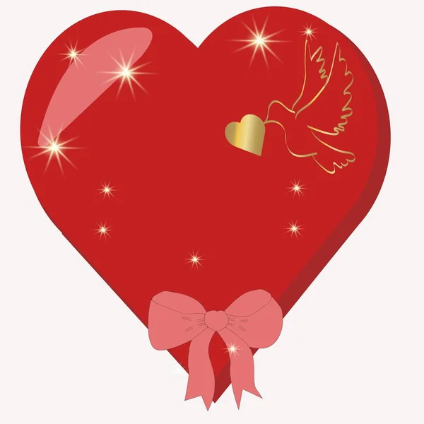 Καρδιά Κάρτα Αγίου Βαλεντίνου Φιόγκο Και Κορδέλα Υπάρχει Θέση Για — Διανυσματικό Αρχείο