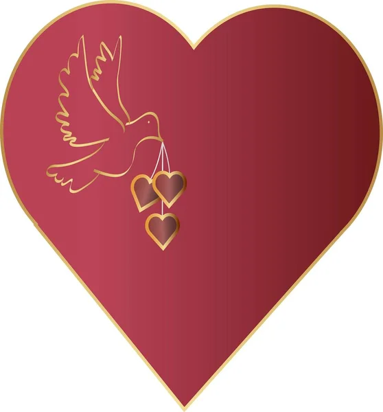 Valentinskarte Herz Mit Taube Und Schleife — Stockvektor