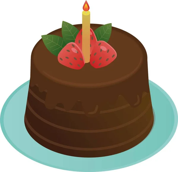 Vektorzeichnung Eines Schokoladenkuchens Mit Einer Kerze — Stockvektor