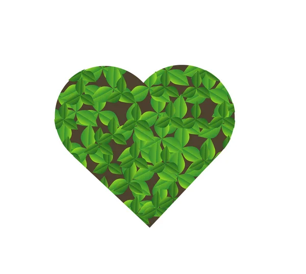 緑の葉を持つベクトルハート — ストックベクタ