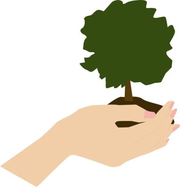 Ekoloji konsepti. Ellerinde toprak olan bir ağaç. Düz tasarımda vektör illüstrasyonu