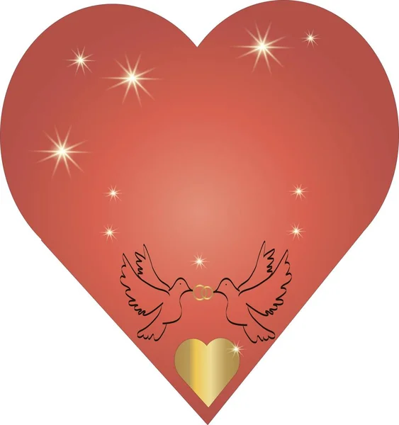 Corazón Los Amantes Con Palomas Anillos Recién Casados Hay Lugar — Vector de stock