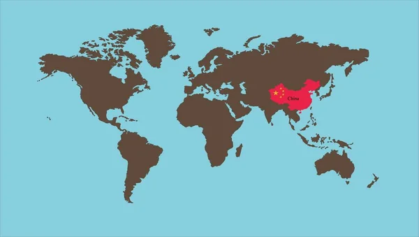 世界地图上突出显示了中国 — 图库矢量图片