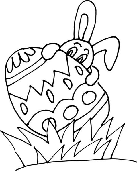 Conejo Pascua Con Huevo Pintado — Vector de stock
