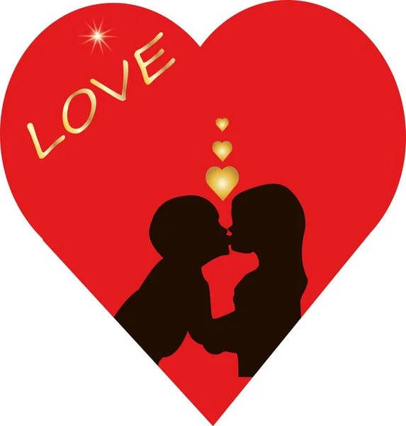 Postcard Heart Kissing Lovers — Stock Vector