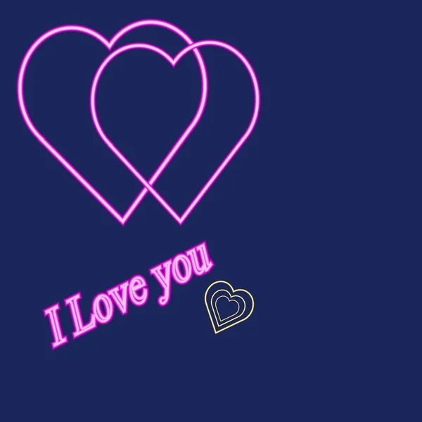 Neon Effect Card Hearts Love You — Stock Vector