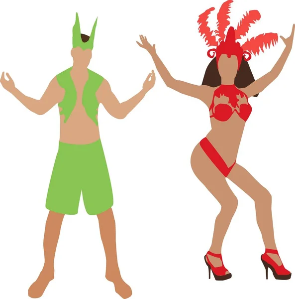 Chica Traje Carnaval Brasileño Vector Carnaval Hombre Traje Carnaval — Vector de stock