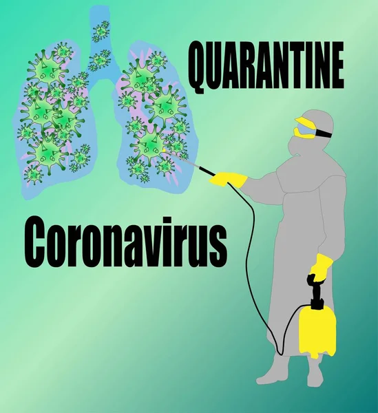 Doctor Protective Suit Mask Destroys Coronavirus Lungs Virus China Concept — 스톡 벡터