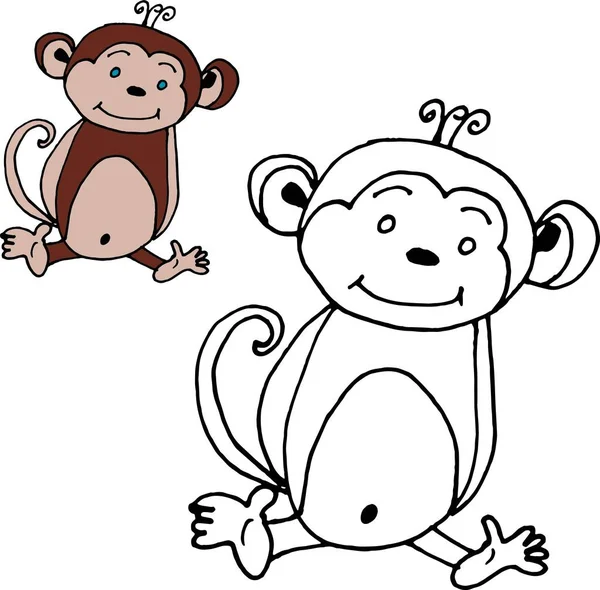 Coloring Outline Cartoon Monkey Vector Illustration Children — Stock Photo, Image