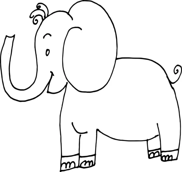 Funny Cartoon Baby Elephant Black White Vector Illustration Coloring Pages — 스톡 벡터