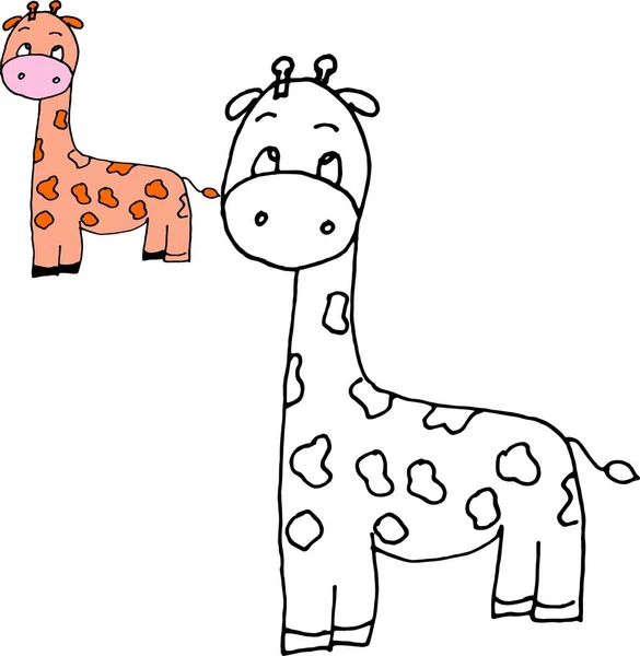 Coloring Page Outline Cartoon Smiling Giraffe — 스톡 사진