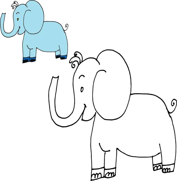 Funny Cartoon Baby Elephant Black White Illustration Coloring Pages — Stock Photo, Image