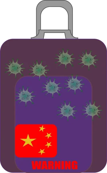 Коронавірус Прибув Китаю Валізу Обережно Концепцію Поширення Вірусів Охорони Здоров — стоковий вектор