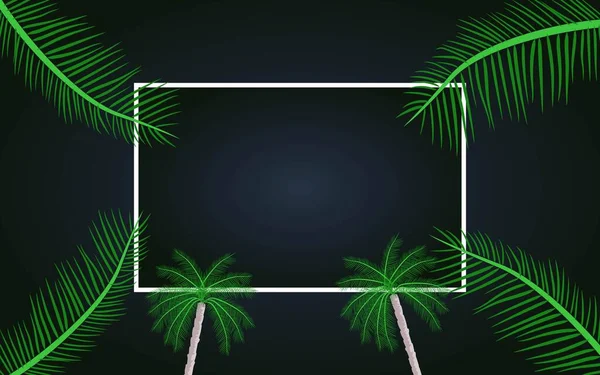 带有框架棕榈树和绿色叶子的深色背景热带病媒图解 — 图库矢量图片