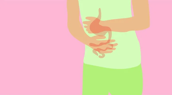 Mujer Siente Dolor Estómago Enfermedades Abdominales Enfermedades Sistema Digestivo — Archivo Imágenes Vectoriales