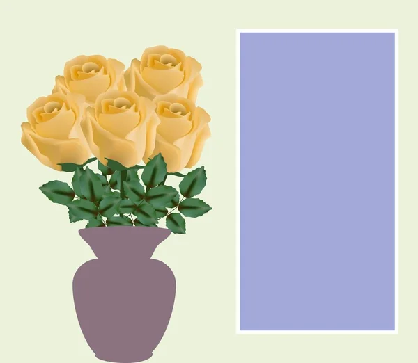 Rosas Amarelas Vaso Contexto Leve Uma Armação Das Congratulações Inscrição — Vetor de Stock