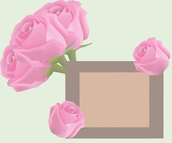 Ροζ Τριαντάφυλλα Ξύλινο Φόντο Για Την Επιγραφή — Διανυσματικό Αρχείο