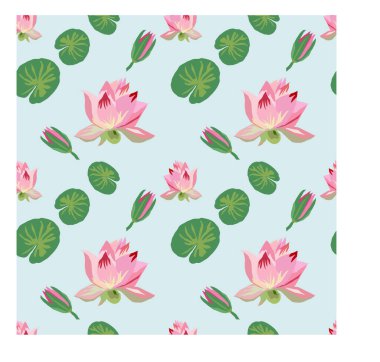 Su zambakları ve pembe nilüferlerle kusursuz desen