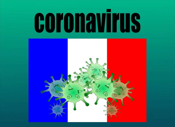 Bandera Francia Con Las Moléculas Del Vector Coronavirus Ilustración — Vector de stock