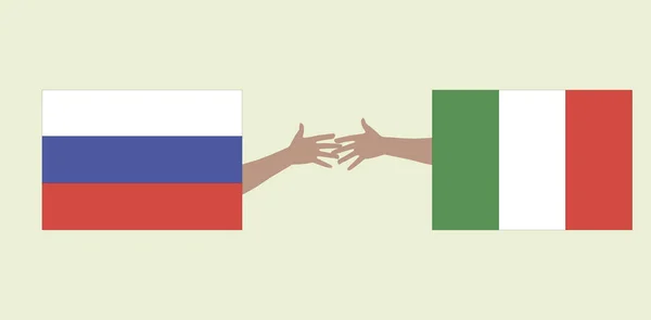 Bandiera Russia Italia Una Mano — Vettoriale Stock