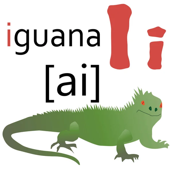 Lettera Alfabeto Inglese Con Una Foto Dell Iguana — Vettoriale Stock