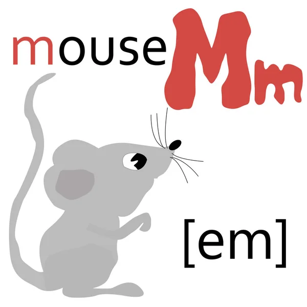 Anglická Abeceda Obrázkem Vektorové Ilustrace Myší — Stockový vektor