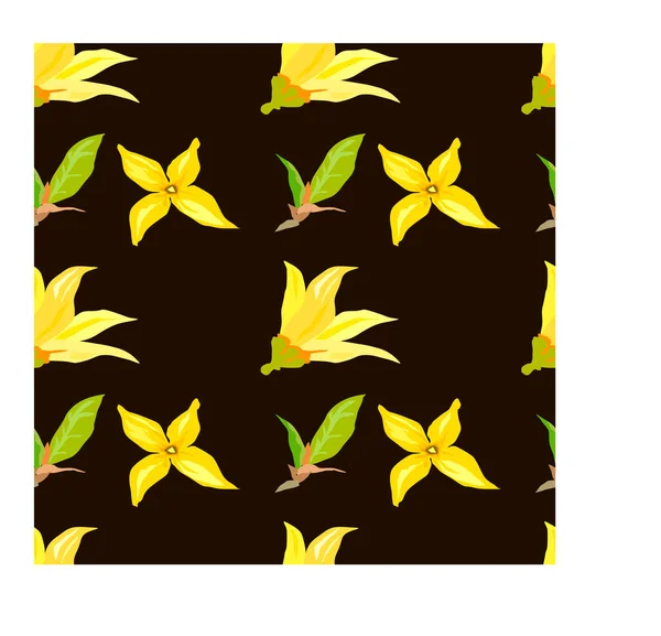 Bezszwowy Wzór Czarny Tło Żółtymi Kwiatami — Zdjęcie stockowe