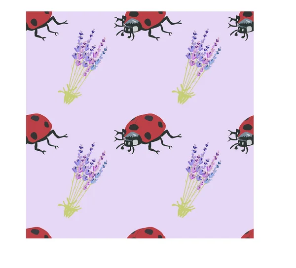 Nahtloses Muster Mit Insekten Und Blumen — Stockfoto