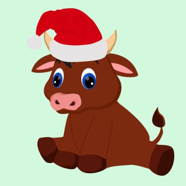 Boğa kırmızı bir şapkayla oturuyor.