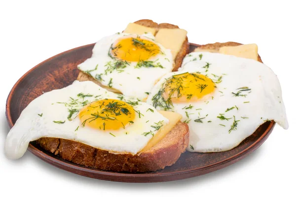 Fried Eggs Three Eggs Plate White Background — Stock Photo, Image