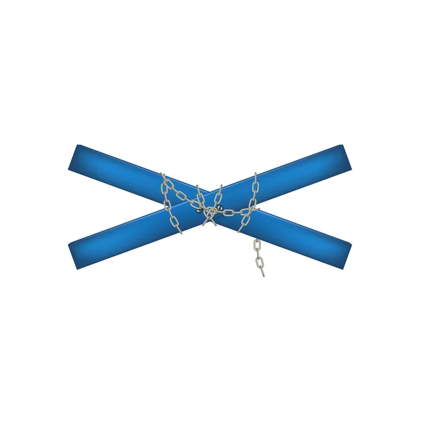 チェーンで接続されているブルーのデザインで木製のクロスバー — ストックベクタ