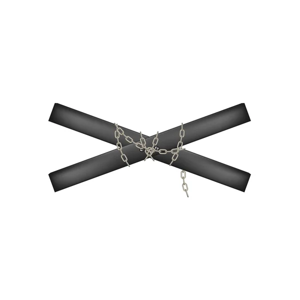 Siyah tasarımı zinciri tarafından bağlı ahşap kol demiri — Stok Vektör