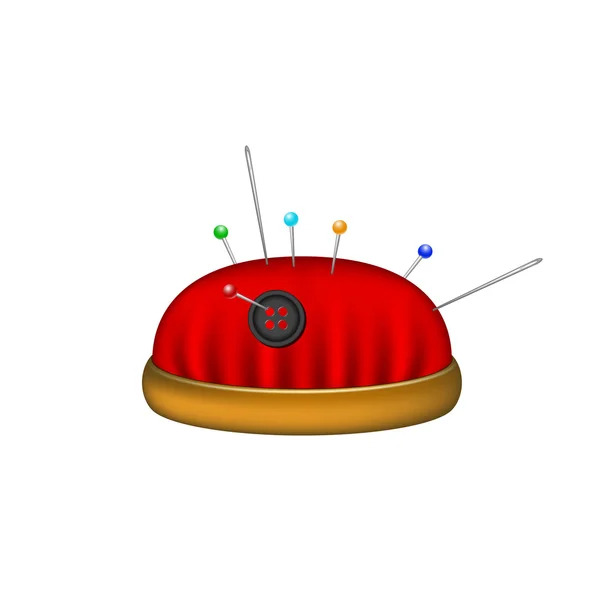 Pincushion i röd design med nålar och stift — Stock vektor