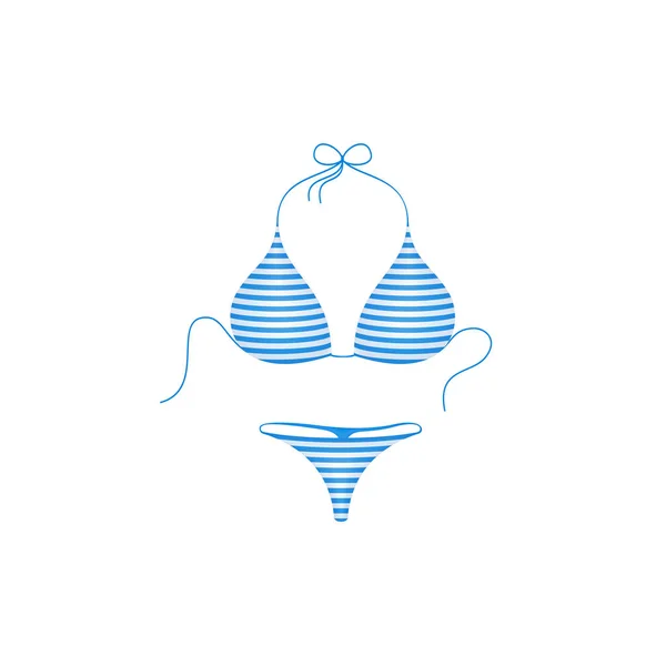 Randig bikini kostym i blå och vit design — Stock vektor