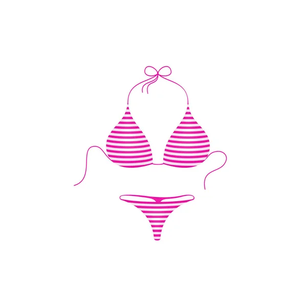 Gestreifter Bikini-Anzug in rosa und weißem Design — Stockvektor