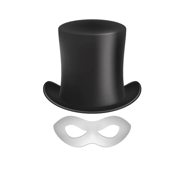 Cappello gentiluomo e maschera per gli occhi in disegno bianco — Vettoriale Stock