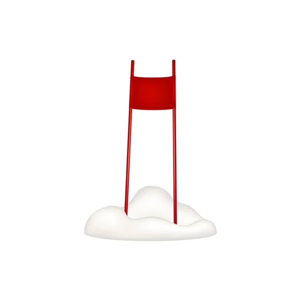 Ski slalom portão em design vermelho de pé na neve — Vetor de Stock