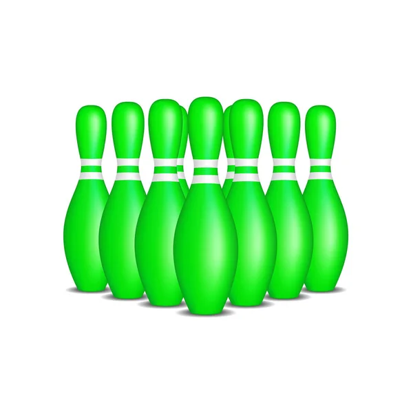 Μπόουλινγκ καρφίτσες σε πράσινο σχέδιο με λευκές ρίγες στέκεται στο σχηματισμό — Διανυσματικό Αρχείο