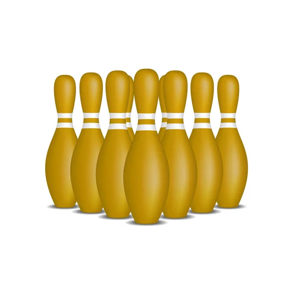 Bowling pins in brown design with white stripes standing in formation — Stock Vector