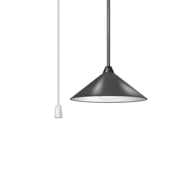 Lampe suspendue rétro au design noir avec interrupteur à cordon blanc — Image vectorielle