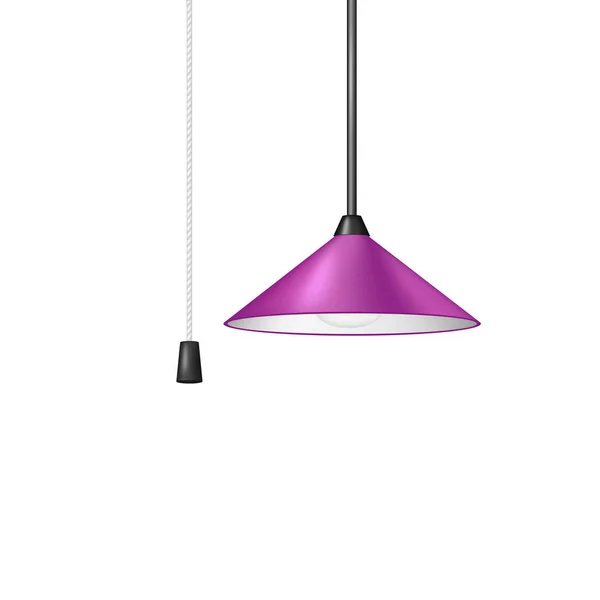 Lampe suspendue rétro au design violet avec interrupteur à cordon noir et blanc — Image vectorielle