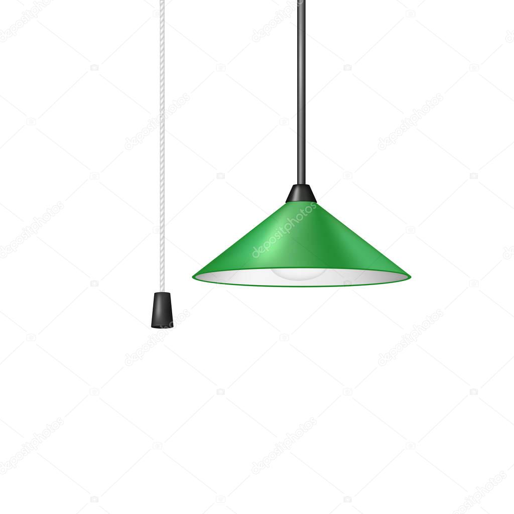 Retro hanging lamp in green design with black and white cord switch