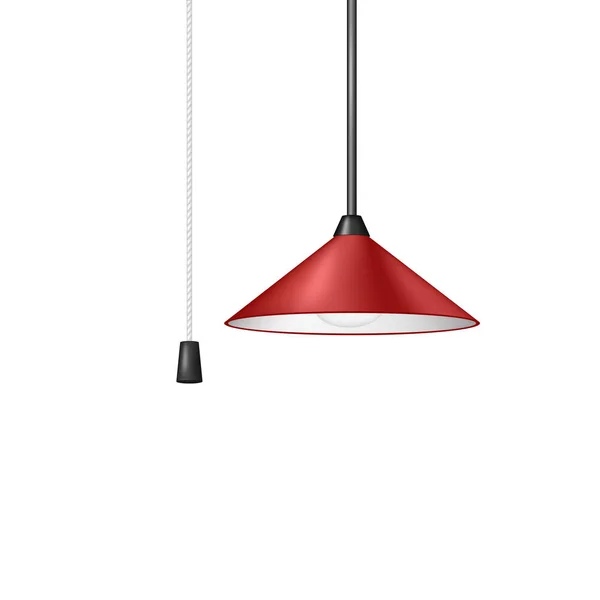 Lampe suspendue rétro au design rouge avec interrupteur à cordon noir et blanc — Image vectorielle