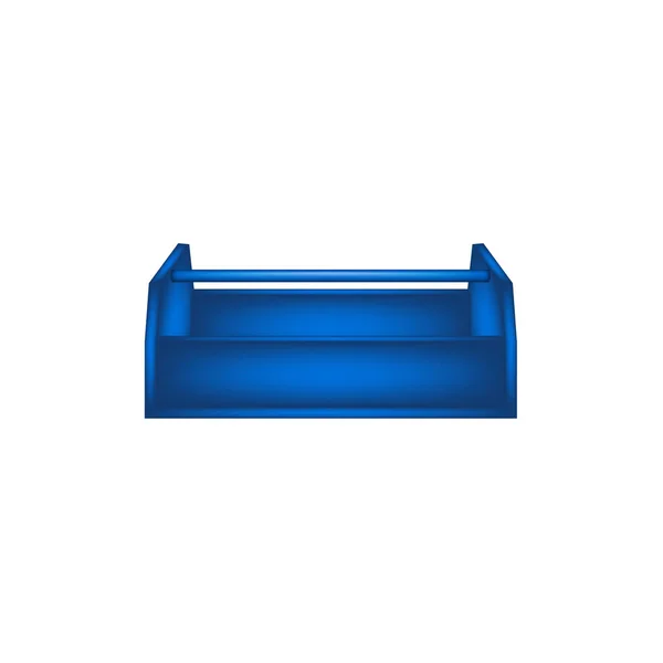 Caja de herramientas de madera vacía en diseño azul — Vector de stock